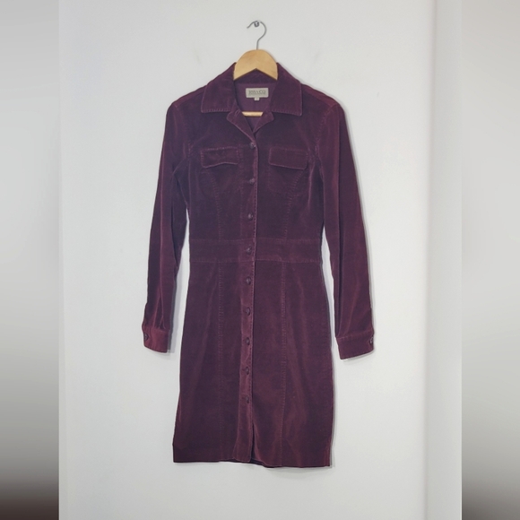 RW&CO. Dresses & Skirts - RW&CO. Women's Burgundy Preppy Cotton Corduroy Button Down Collar Midi Dress Sz0